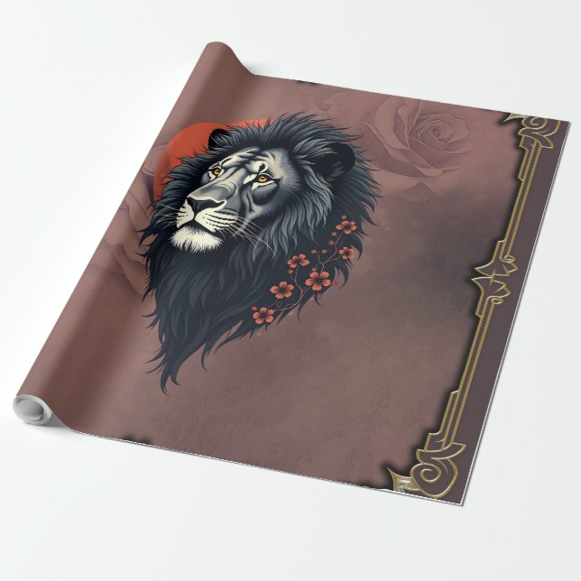 Papel De Regalo Strength and delicacy united, a black lion (Desenrollado)