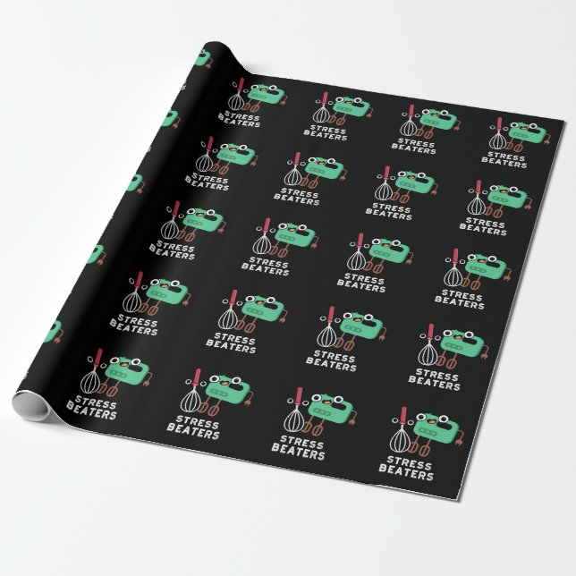 Papel De Regalo Stress Beaters Funny Baking Whisk Pun Dark BG (Desenrollado)