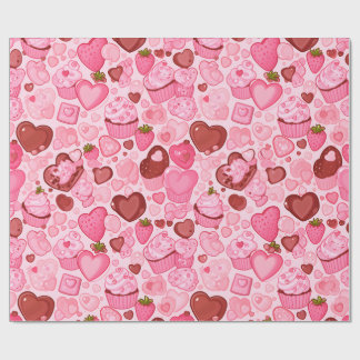 Papel De Regalo Strewberry Heart Cupcake Valentine Seamless
