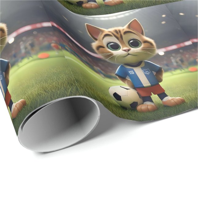 Papel De Regalo "Striker perfecto: El gato de fútbol 3D" (Esquina del rollo)