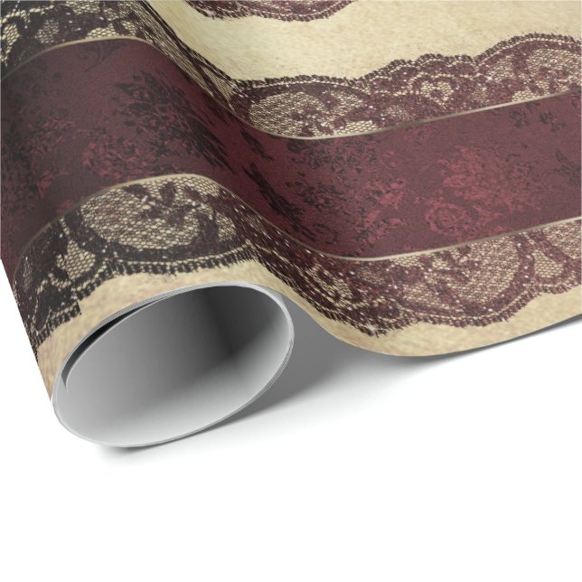 Papel De Regalo Stripes Gold Red Burgundy Lace Maroon Royal (Esquina del rollo)