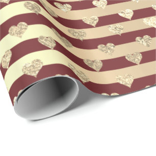 Papel De Regalo Stripes Line Heart Champaigne Gold Burgundy Maroon