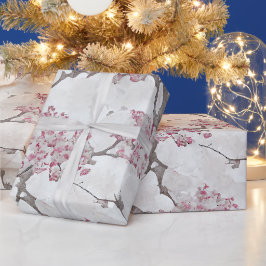Papel De Regalo Stunning Pink and Silvery Cherry Blossoms Print
