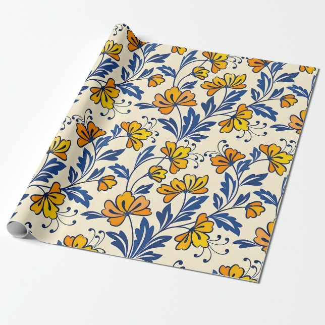 Papel De Regalo Stunning Seamless Pattern of Flowers and Leaves (Desenrollado)