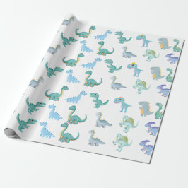 Papel De Regalo Stylish Dinosaur Baby Shower White
