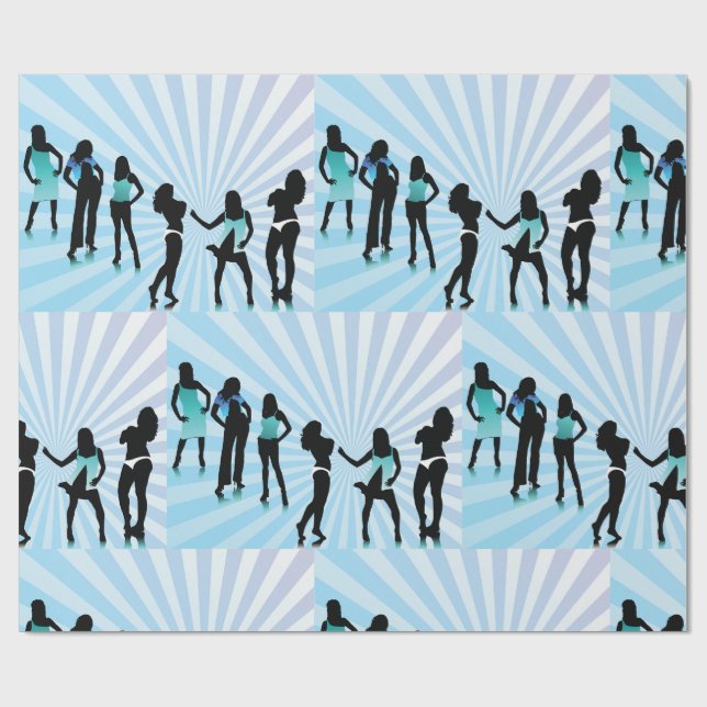 Papel De Regalo Stylish Women Silhouettes Teal Blue Fashion (Superficie plana)