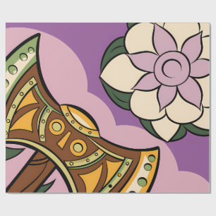 Papel De Regalo Stylized Axe and Flower Design