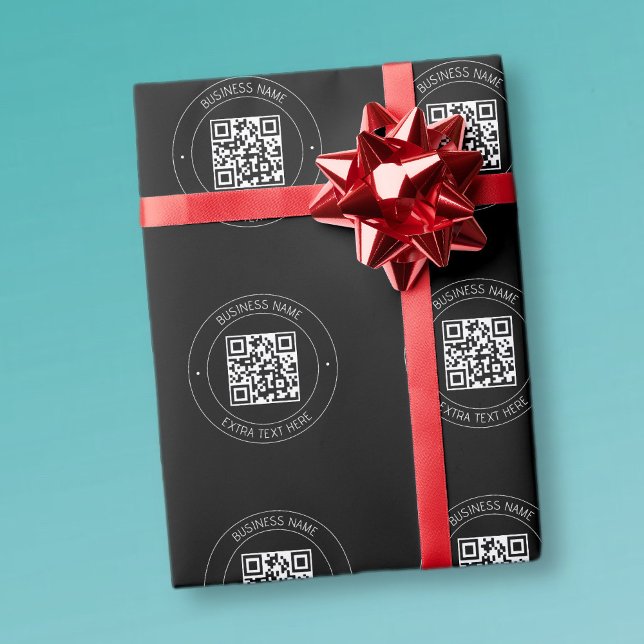 Papel De Regalo Su código QR & Texto Editable | Negro & Blanco (Subido por el creador)