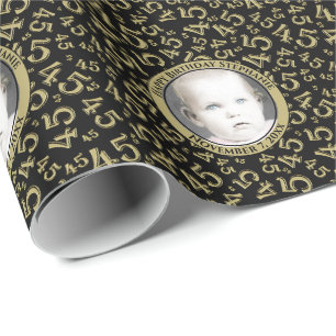 Papel De Regalo Su foto   45.º patrón de números negro/oro 45
