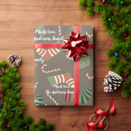Papel De Regalo Su nombre Candy Canes Navidades Patrón de medias