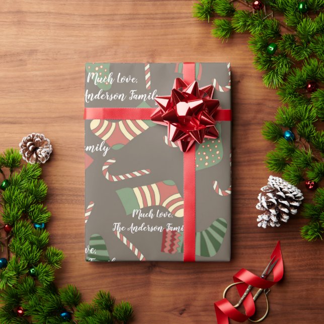 Papel De Regalo Su nombre Candy Canes Navidades Patrón de medias (Regalo de vacaciones)