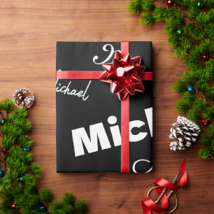 Papel De Regalo Su nombre y patrón personalizado monograma negro