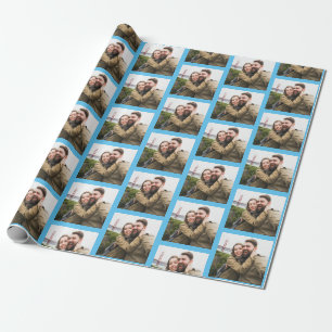 Papel De Regalo Su patrón de foto única en azul personalizado
