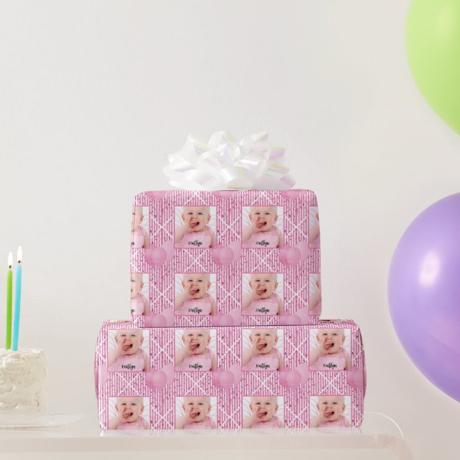 Papel De Regalo Su patrón de rayas simples rosadas/blancas de foto (Regalos de fiesta)
