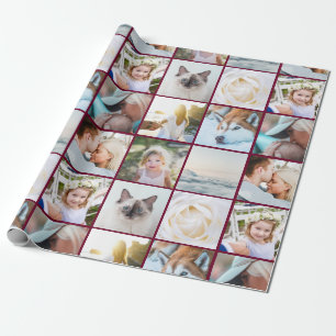 Papel De Regalo Su Personalizado fotográfico Collage Grid Burgundy