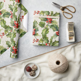Papel De Regalo Suave acuarela Holly & Berries Elegance Design
