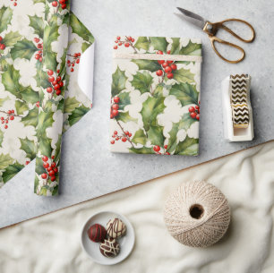 Papel De Regalo Suave acuarela Holly & Berries Elegance Design