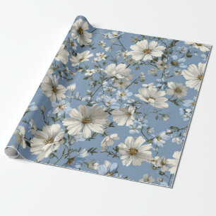 Papel De Regalo Suave Flor de Ditsy Azul Blanco Pastel Boho 70s