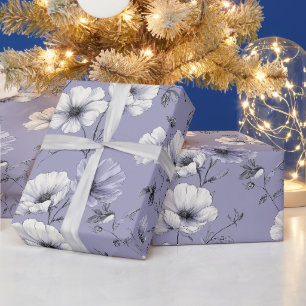 Papel De Regalo Suave Flor de Lavanda Blanca Estampado Floral