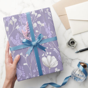 Papel De Regalo Suave Flor de Lavanda Patrón Floral Blanco