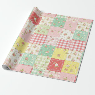 Papel De Regalo Suave Floral Patchwork Cuadro Pastel Suave