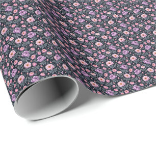 Papel De Regalo Suave Floral Rosa y Púrpura