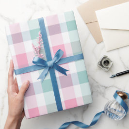 Papel De Regalo Suave patrón de cuadros pastel rosa menta gingham 