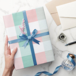 Papel De Regalo Suave patrón de cuadros pastel rosa menta gingham 