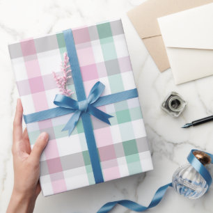 Papel De Regalo Suave patrón de cuadros pastel rosa menta gingham
