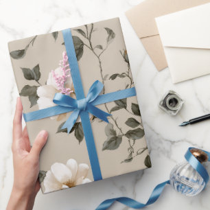Papel De Regalo Suave patrón floral beige rosa blanca