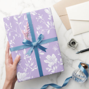 Papel De Regalo Suave patrón floral blanco lavanda púrpura