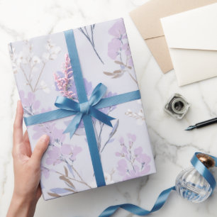 Papel De Regalo Suave patrón floral blanco lavanda púrpura