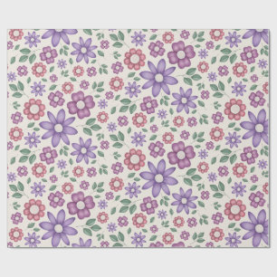 Papel De Regalo suave patrón floral caprichoso en crema
