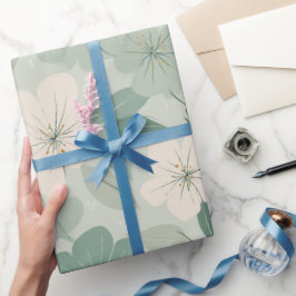 Papel De Regalo Suave patrón floral de crema de flor verde