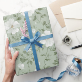 Papel De Regalo Suave patrón floral de flores crema verde