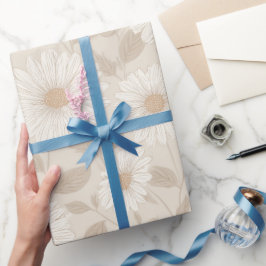 Papel De Regalo Suave patrón floral de girasol crema neutral