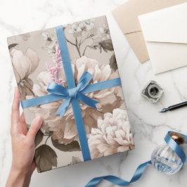 Papel De Regalo Suave patrón floral rosa beige neutral