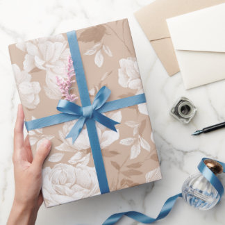 Papel De Regalo Suave Patrón Floral Rosa Beige Neutral