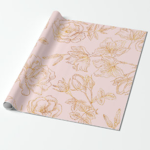 Papel De Regalo Suavemente rosa, con las rosas resumidas oro