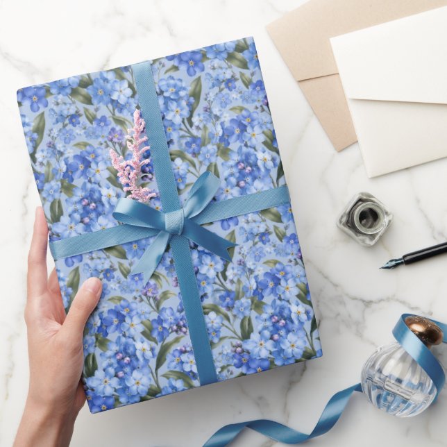 Papel De Regalo Suaves flores de nomeolvides azules (Regalar)