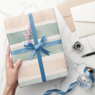 Papel De Regalo Suaves Franjas de Color Verde Salvia y Melocotón e