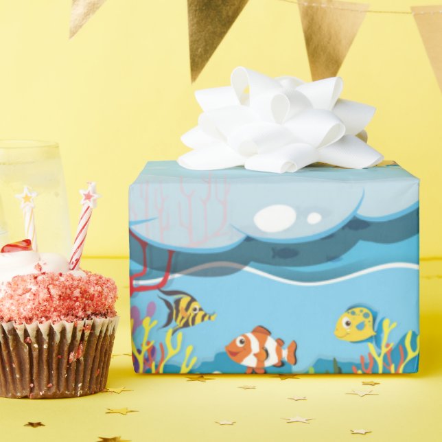 Papel De Regalo Subacuáticos Animales Marítimos Tortuga Pescado Al (Fiesta de cumpleaños )