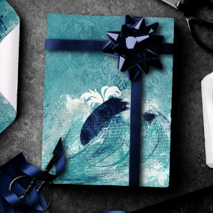 Papel De Regalo Sublimación de ondas   Agua mareal nautica azul-ve