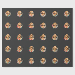 Papel De Regalo Sublimación Redonda de Perro Floral