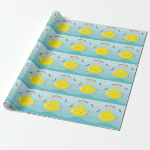Papel De Regalo Submarino Amarillo Mar Profundo