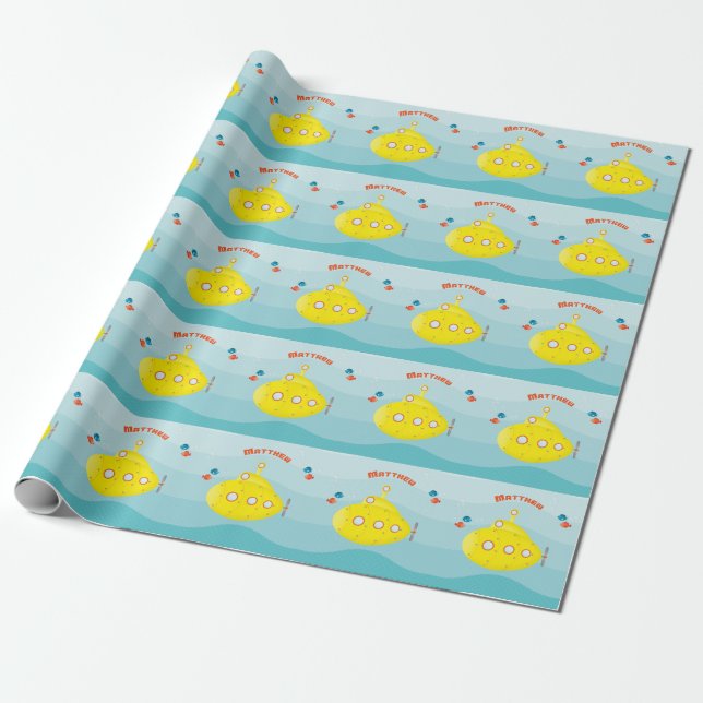 Papel De Regalo Submarino Amarillo Mar Profundo (Desenrollado)