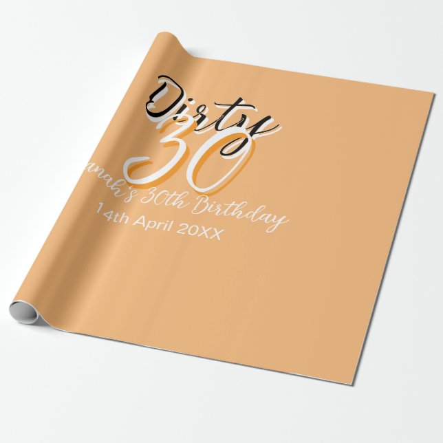 Papel De Regalo Sucio anuncio de cumpleaños retro simple y naranja (Desenrollado)