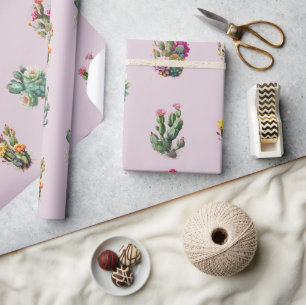 Papel De Regalo Suculenta Tropical de Cactus Lavanda
