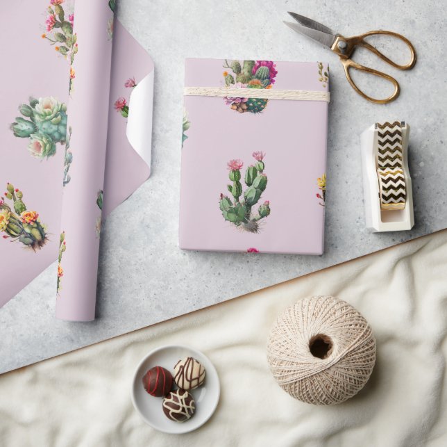 Papel De Regalo Suculenta Tropical de Cactus Lavanda (Artesanía)
