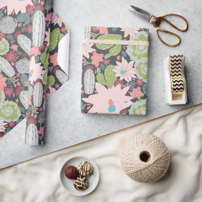 Papel De Regalo Suculentas Plantas Y Patrón De Cactus (Artesanía)